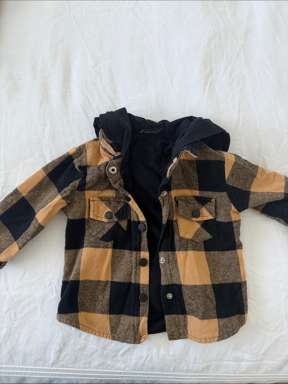 Little Bipsy Kids Hooded Buffalo Plaid Jacket - Black & Tan